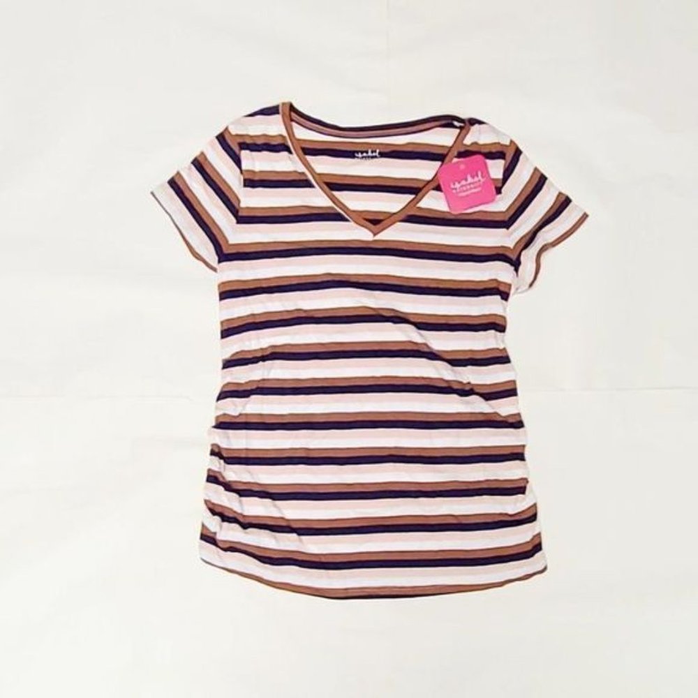 Maternity T-Shirt Short Sleeve V-Neck Side Shirred Ultra-Soft NWT